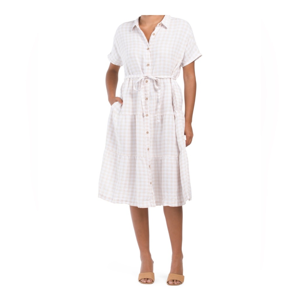 NWT Cynthia Rowley Linen Collared Gingham Dress Small
